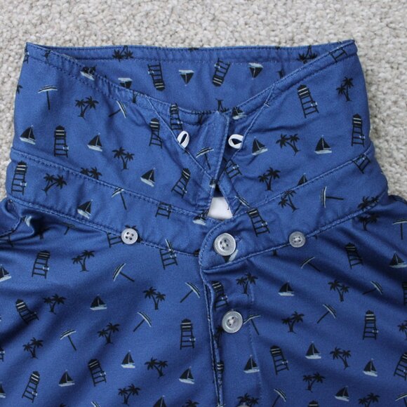 Anderson Ord AOP Polo Shirt Men Large Blue Beach All Over Print Poly Stretch S/S - Picture 15 of 16